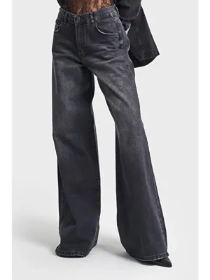 It's Basic Kadın Koyu Füme Renk Hera Palazzo Fit Bol Kesim Denim Jean