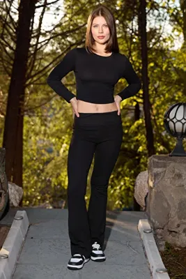 Fulla Moda Beli Lastikli Yüksek Bel Flare Pantolon