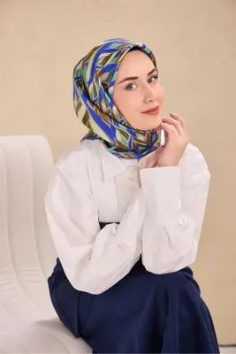 Silk Home Twill İpek Desenli Eşarp 11514 Karma Desen 01-Mavi-Haki