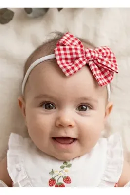 Miccolatte Kız Bebek Kırmızı Pitikare Fiyonk El Yapımı Bandana(0-6Ay)