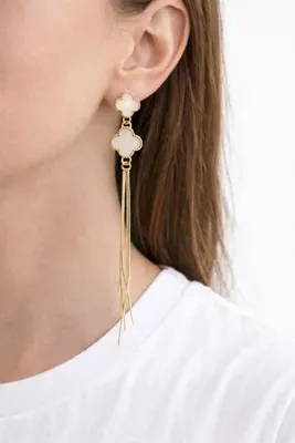 JEWELRY NOVA LİNE BEYAZ YONCA PÜSKÜLLÜ ALTIN KAPLAMA KARARMAZ SET