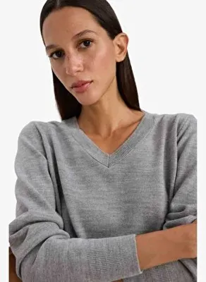 DeFacto Relax Fit Yumuşak Dokulu V Yaka Basic Triko Kazak C4024AX25WN