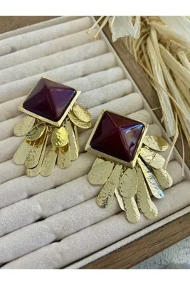 auroras.accessories Bordo Sallantılı Küpe