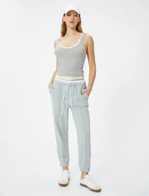 Koton Jogger Pantolon Çift Bel Detaylı Bağlamalı Nervürlü