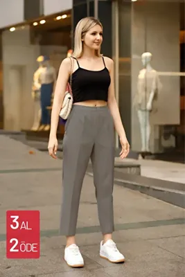 Mogi Butik Exclusive Kadın Havuç Paça Yüksek Bel Likralı Dokuma Pantolon 3096