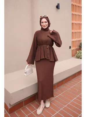 İmaj Butik Kahverengi Bukle Triko Hırka Jile İkili Takım