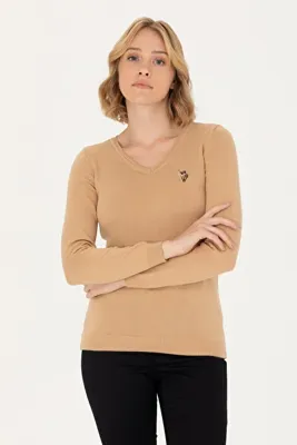 U.S. Polo Assn. Kadın  Kum Melanj V Yaka Basic Kazak 50269018-VR123
