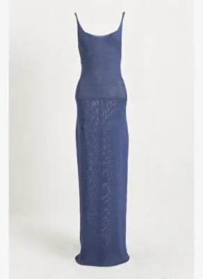 BSL Askılı  Örme Midi Elbise