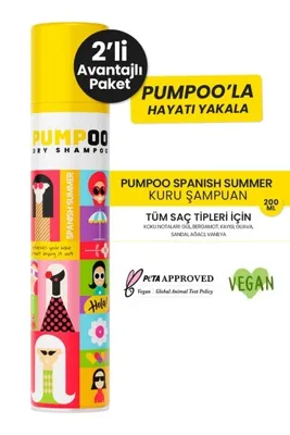 Pumpoo Spanish Summer Kuru Şampuan 200 ml | Ferah Saç Görünümü | Kalıntı Bırakmaz X2 Adet