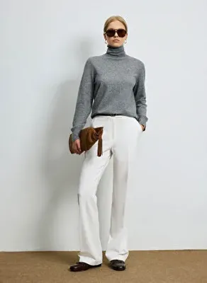 LUFIAN HARPER Gri Kadın Balıkçı Yaka Slim Fit Triko Kazak
