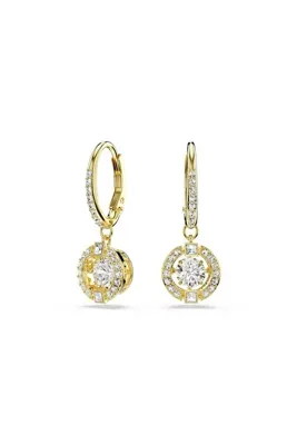 Swarovski Una Angelic damla küpeler, Yuvarlak kesim, Beyaz, 18k altın rengi yüzey