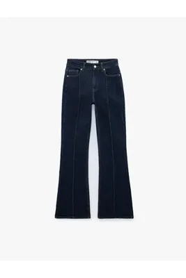Koton Nervürlü Dar Kesim İspanyol Paça Denim Pantolon - Flare Jeans - Koyu İndigo