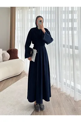 Esre Store 68680 - Kot Kumaş Tesettür Elbise Lacivert