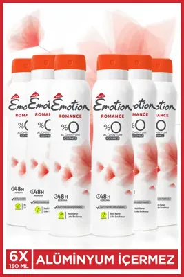 EMOTION Romance Kadın Vegan Deodorant 6x150ML Hızlı Kurur, Leke Bırakmaz