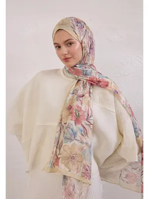 Fresh Scarfs Vıntage Garden Desen Rami Şal Tereyağı