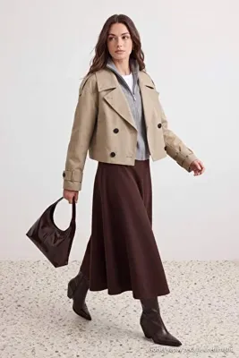 Trendyol Modest Kahverengi Eteği Godeli Örme Etek TCTAW25EE00009