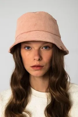 Nordbron Unisex Pembe Belluno Kadife Desenli Bucket Kova Şapka Şık Geniş Günlük Mevsimlik Düz Renk Şık