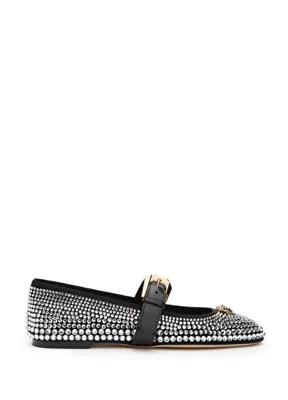 Versace Siyah Silver Taşlı Deri Babet