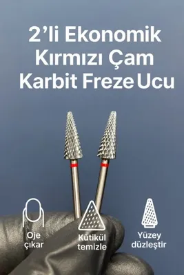 Rulia Professional RULIA 2’li Ekonomik Kırmızı Çam Karbit Freze Ucu – Jel & Kalıcı Oje Çıkartma İçin Profesyonel Set