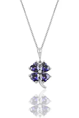 Söğütlü Silver Gümüş Mavi Mistik Topaz Rengi Yonca Modeli Kolye Sgtl10089mavimistik