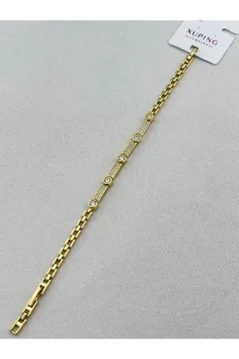 XUPING JEWELRY 14K RENGİ ZİRKON TAŞLI BEŞGEN 17+1,5CM ÇELİK BİLEKLİK