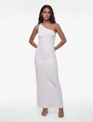 Koton Bürümcük Kumaş Kolsuz Drape Detaylı Tek Omuz Uzun Elbise