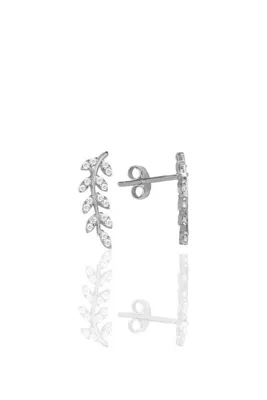 Söğütlü Silver Gümüş Rodyumlu Zirkon Taşlı Yeni Yaprak Küpe Sgtl11558rodaj