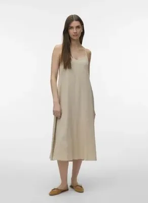 Vero Moda Ekru Kadın Yün Karışımlı Elbise VMJESMILO CALF SINGLET DRESS WVN NO