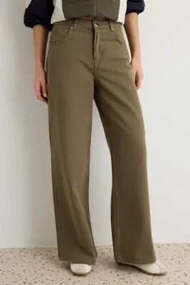 TRENDYOLMİLLA Haki Yüksek Bel Ekstra Wide Leg Loose Kalıp %100 Pamuk Jeans TWOAW27JE00104