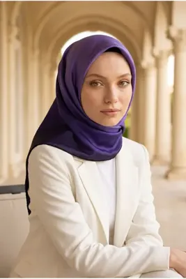Vissona %100 Twill İpek Eşarp 90x90 Mor Degrade Desenli El Dikişli Kadın Eşarp