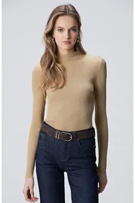 Network Camel İnce Ribana Örgü Rayon Basic Kazak