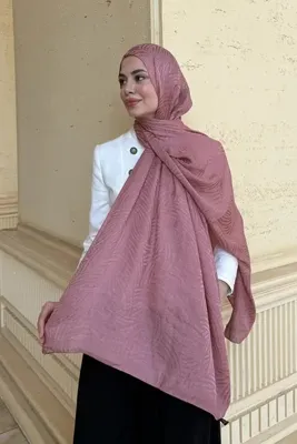 Madame Polo Premium Glow Jakar Şal Çizgi - Gül Kurusu