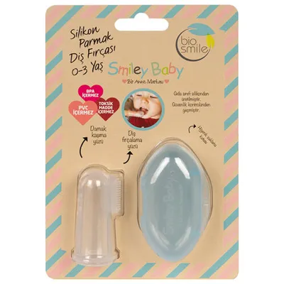 BioSmile Smiley Baby Silikon Parmak Fırça - Mavi