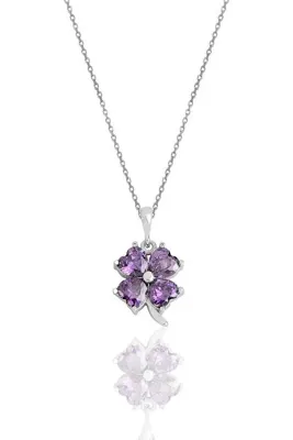 Söğütlü Silver Gümüş Rodyumlu Mor Taşlı Yonca Modeli Kolye Sgtl10089mor