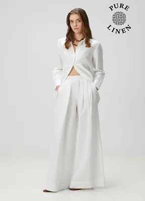 Beymen Collection Beyaz Keten Pantolon