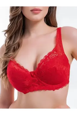 MİSTİRİK Espera Model Süngersiz Fiyonk Detaylı Günlük Dantelli kadın sütyen Kırmızı Renk