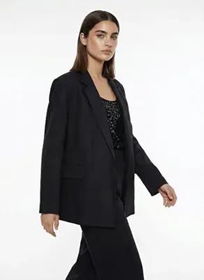 In The Mood For Love Siyah Kadın %100 Keten Blazer ITMFL-CKT10