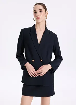 Fabrika Lacivert Kadın Kruvaze Blazer  F4WL-CKT0211