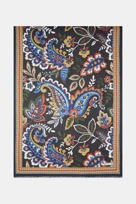 Vakko KOYU LACİVERT ŞAL DESENLİ KAŞMİR İPEK ŞAL