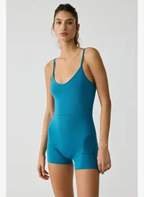 Urban Beat ALESIA Kadın Slim Fit İp Askılı Training Mavi Tulum 