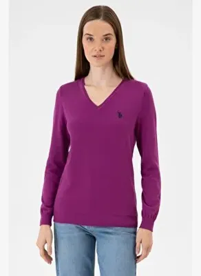 U.S. Polo Assn. Kadın Violet V Yaka Basic Kazak 50313590-VR203