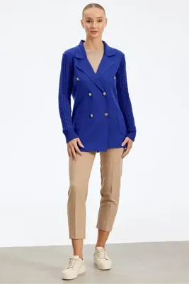 Tığ Triko Kolları Saç Örgülü Triko Blazer Ceket SAKS