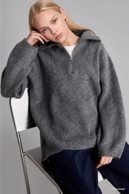 Defacto Oversize Polo Yaka Fermuarlı Yün Karışımlı Basic Kazak H2635AX26WN