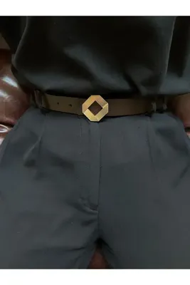 LİA KEMER Muse Dörtgen Desenli Kadın Gold Tokalı Kemer Bel Kemeri Ceket Kemeri Elbise Kemeri Pantolon Kemeri