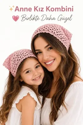 HAİRDNA pembe Anne Kız Kombin Bandana Saç Bandı Stil 2li Set