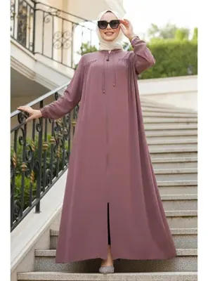Neva Style Fermuarlı Gül Kurusu Tesettür Ferace 45290GK