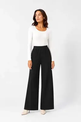 modazoom Beli Lastikli Siyah Triko Pantolon