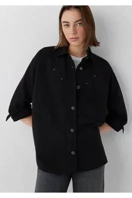 Mavi Siyah Gömlek Oversize / Geniş Kesim 1211019-900