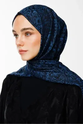 Mooncorn Velora Desen Çift Taraflı Şal Siyah-İndigo