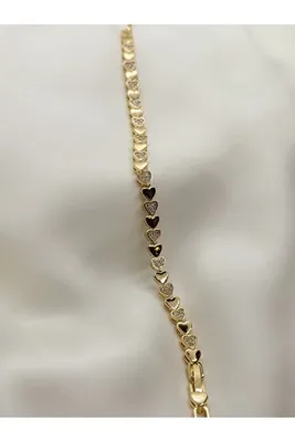 banhard Zirkon Taşlı Kalp Model Kadın Bileklik | 14K Çelik Üzeri Çift Altın Kaplama